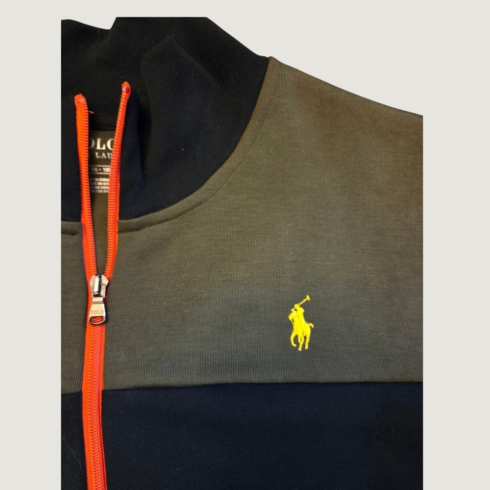 Polo Ralph Lauren RL67 Full Zip Colorblock Track Jacket Black Olive Yellow SZ XL - Picture 3 of 9